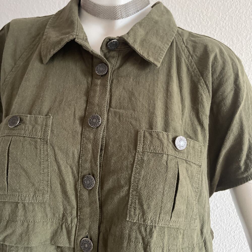 Free People Ronnie Cotton Poplin Mini Shirtdress Oversize Fit Olive Small - Picture 6 of 8